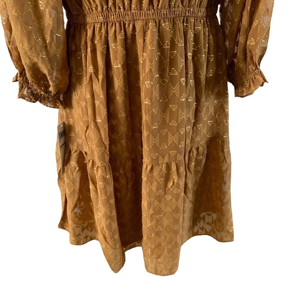 London Times Aztec Burnout Ruffle Dress In Terracotta With Gold Threading Sz. 12 - Picture 7 of 13
